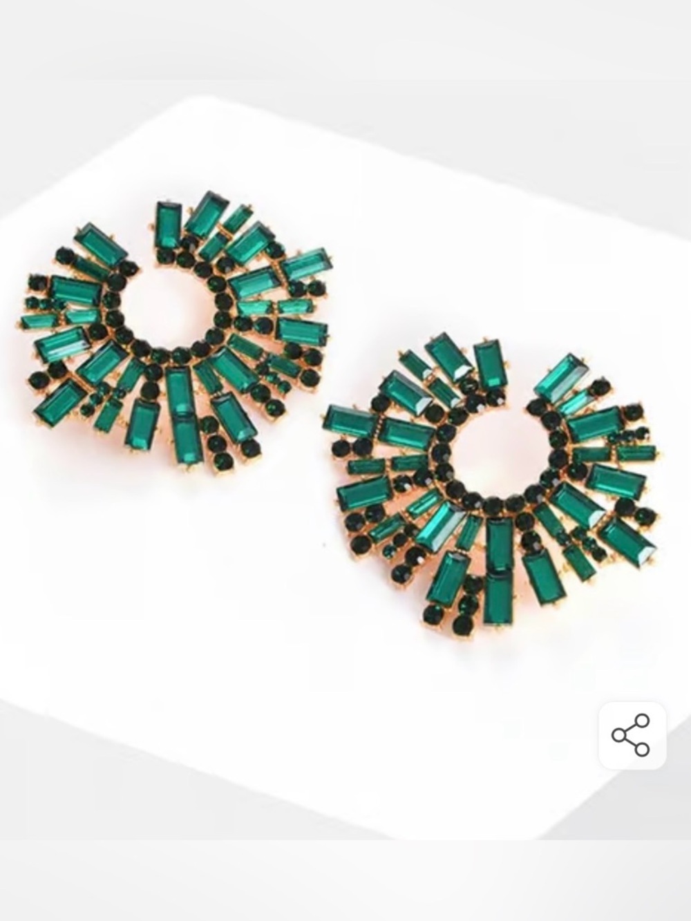 Green Rhinestone Statement Earrings - Picture 1 of 7